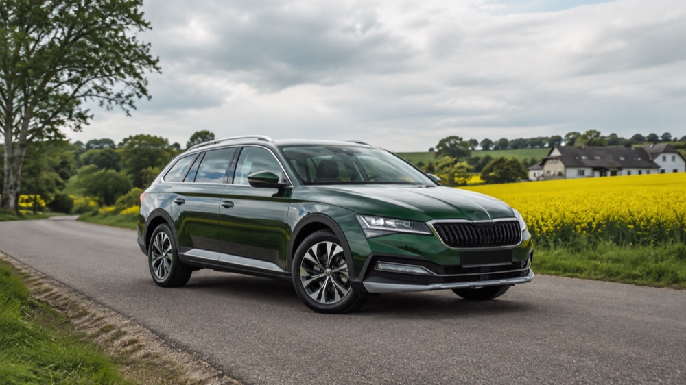 Moderne Škoda på en lys landevej